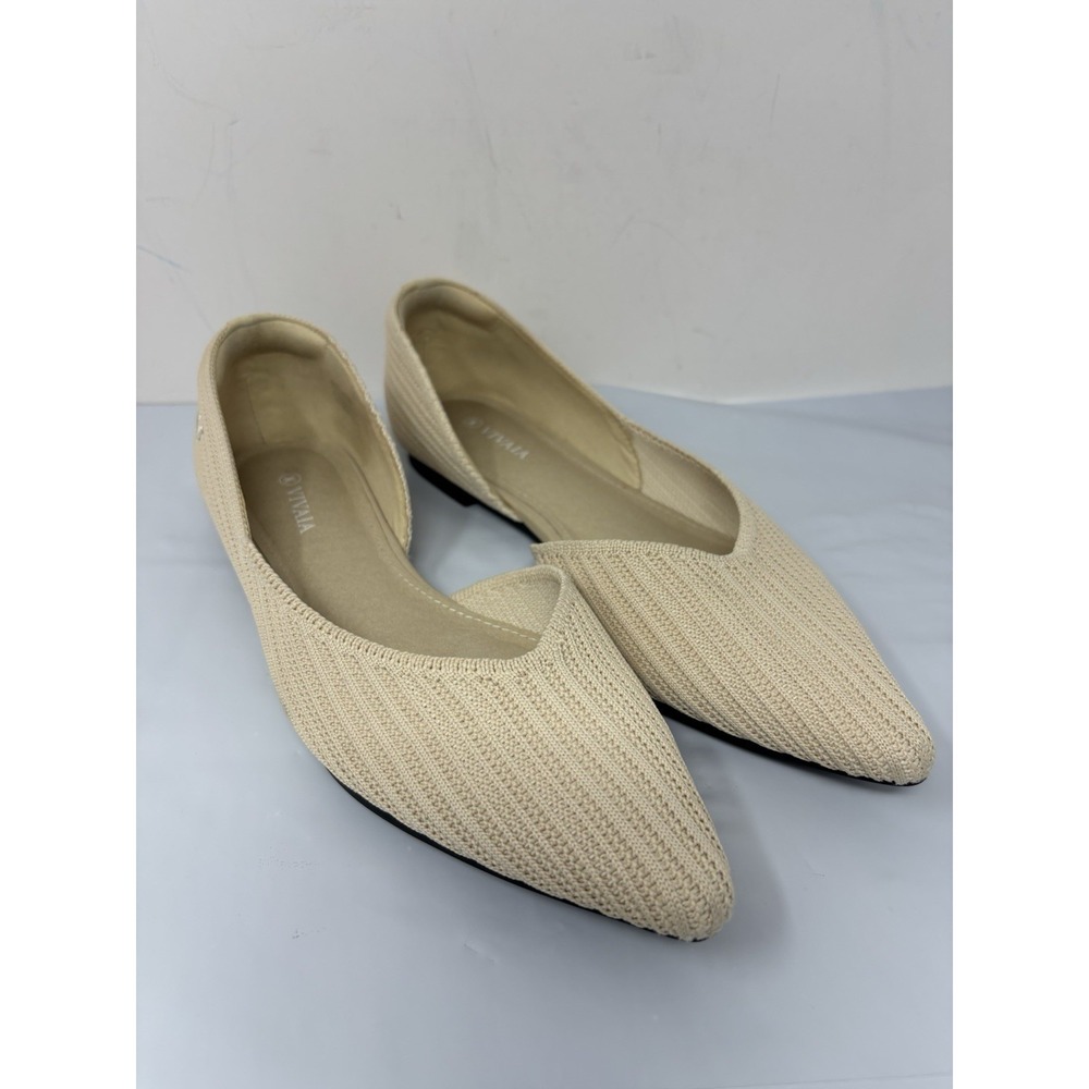 EUC Vivaia Pointed-Toe D'Orsay Melia Comfort Flats Tan Beige Size US 7/ 38